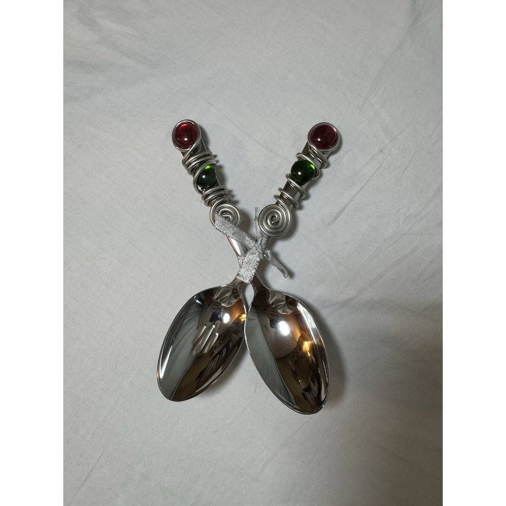 STAINLESS STEEL SERVING Spoon 2 PIECE SET Wired Stone Spoon 8" Oneida Christmas